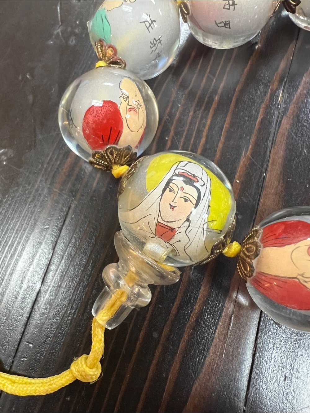 Vintage Reverse Hand Painted Glass Chinese PRAYER Beads, Artisan - Picture 5 of 10